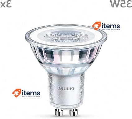 Philips Classic LED GU10 Bulb, 35 W, Clear, Warm White, Non-Dimmable, 3-Pack