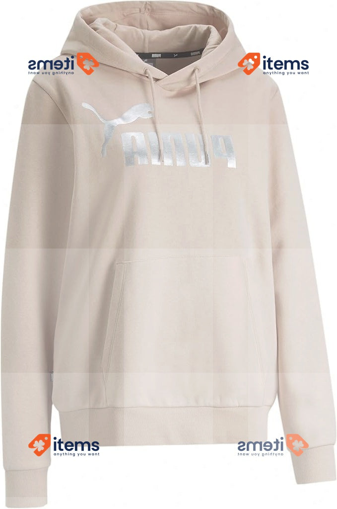 PUMA Women's Ess+ Metallic Logo Hoodie Fl Sweat Large Rose Quartz