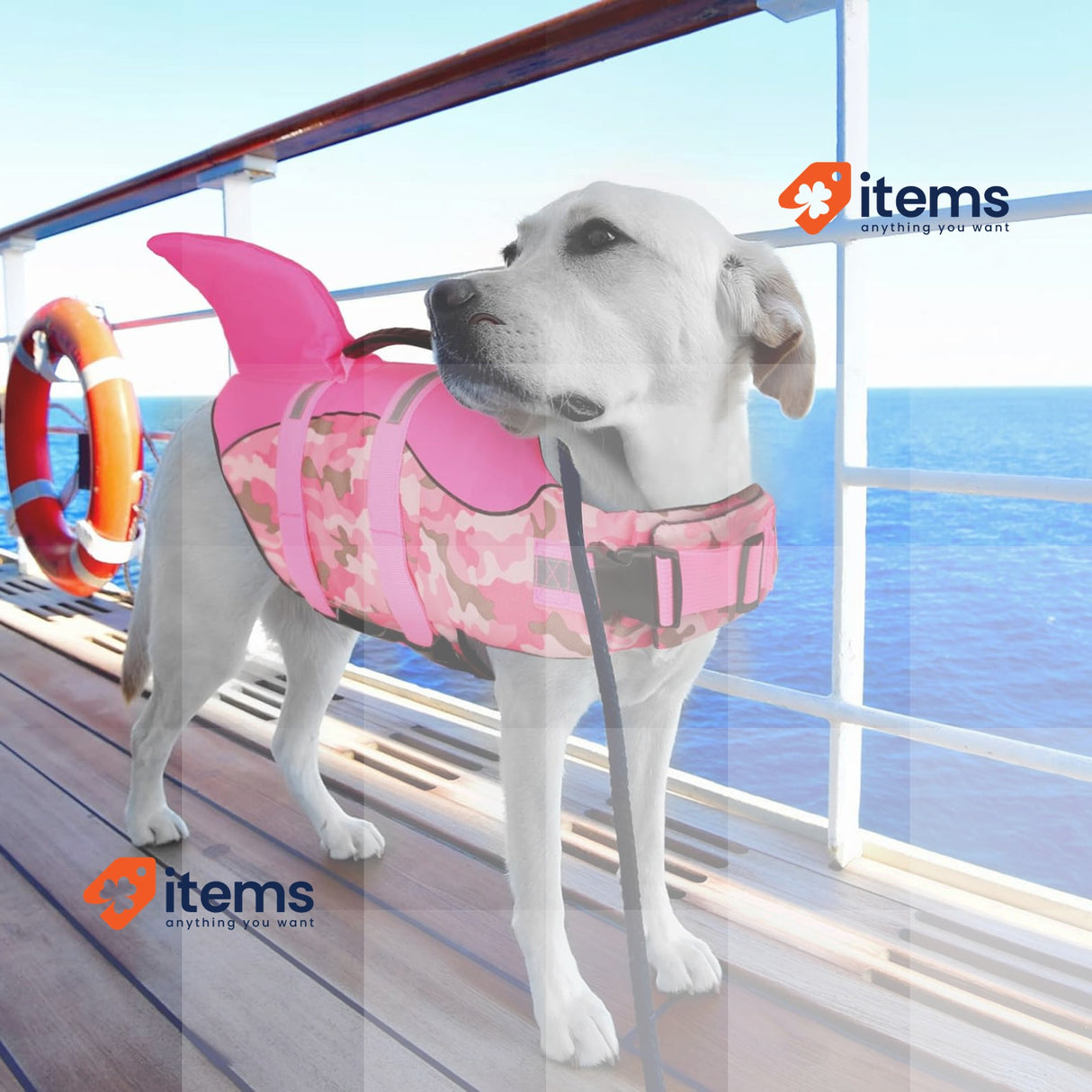 CITÉTOILE Dog Jackets Pink Camo Shark Life Jacket Buoyancy Aid Handle Reflective