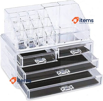 Makeup Organiser With 4 Drawers For Bathroom, Transparent Compartments GC Clear