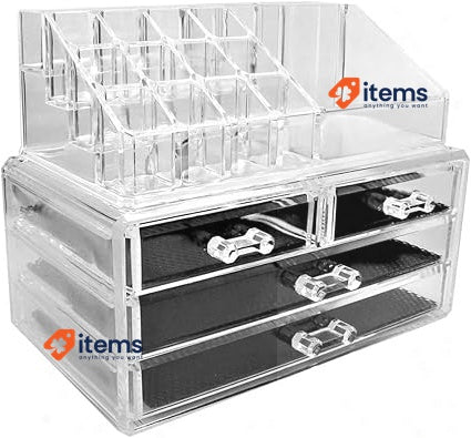 Makeup Organiser With 4 Drawers For Bathroom, Transparent Compartments GC Clear