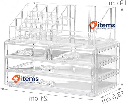 Makeup Organiser With 4 Drawers For Bathroom, Transparent Compartments GC Clear