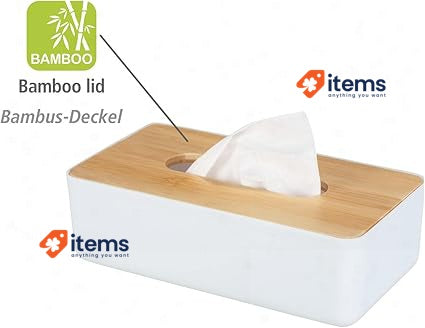 WENKO Rotello Cosmetic Tissue Box With Bamboo Lid 24×7.5×12.7 Cm - 12.7CM
