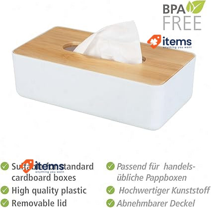 WENKO Rotello Cosmetic Tissue Box With Bamboo Lid 24×7.5×12.7 Cm - 12.7CM