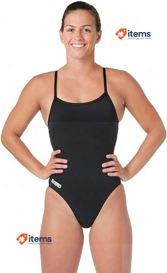 ARENA Women's Solid Team Maxlife Challenge Back One Piece Swimwear Black Sports