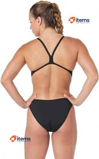 ARENA Women's Solid Team Maxlife Challenge Back One Piece Swimwear Black Sports
