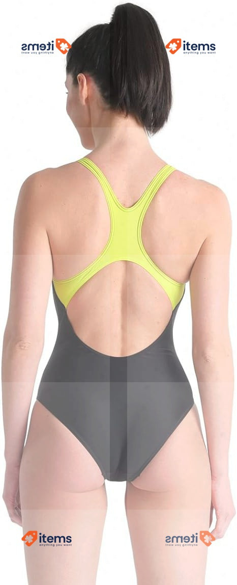 ARENA Damen Women s Swimsuit Swim Pro Back Graphic Black-Green, Size 30UK, 34DE
