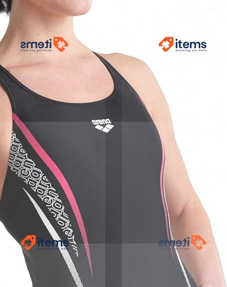 Arena Women's Swimsuit V Back Black - Freak Rose 42 EU Swimwear Swimming Graphic