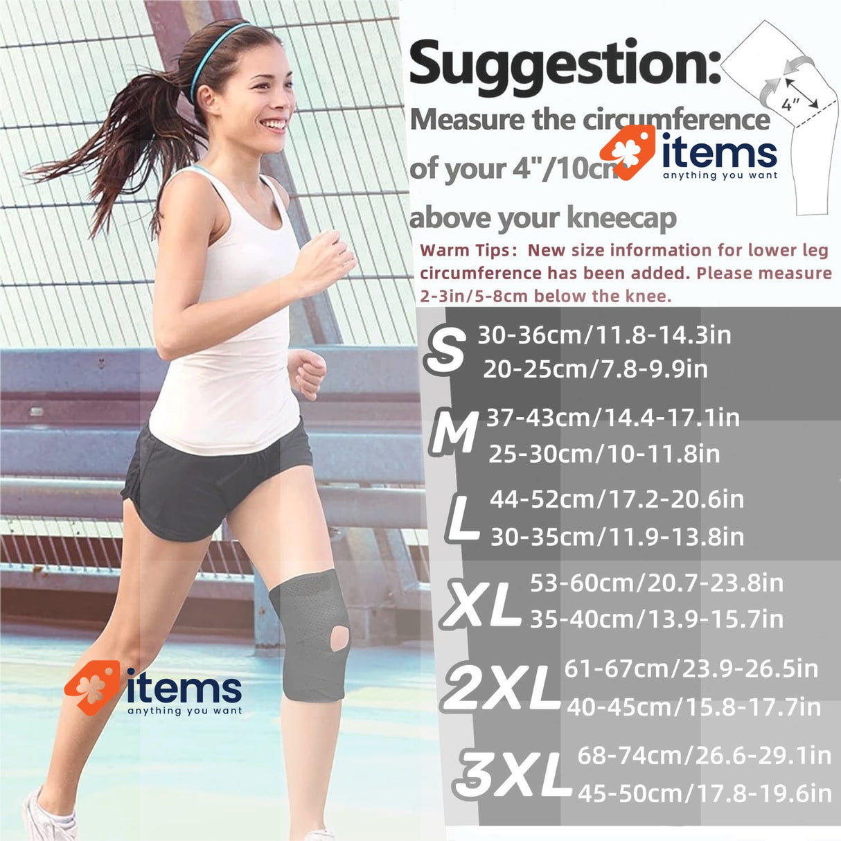 Knee Support, Knee Pads with Velcro Fastening and Patella Opening, Foldable