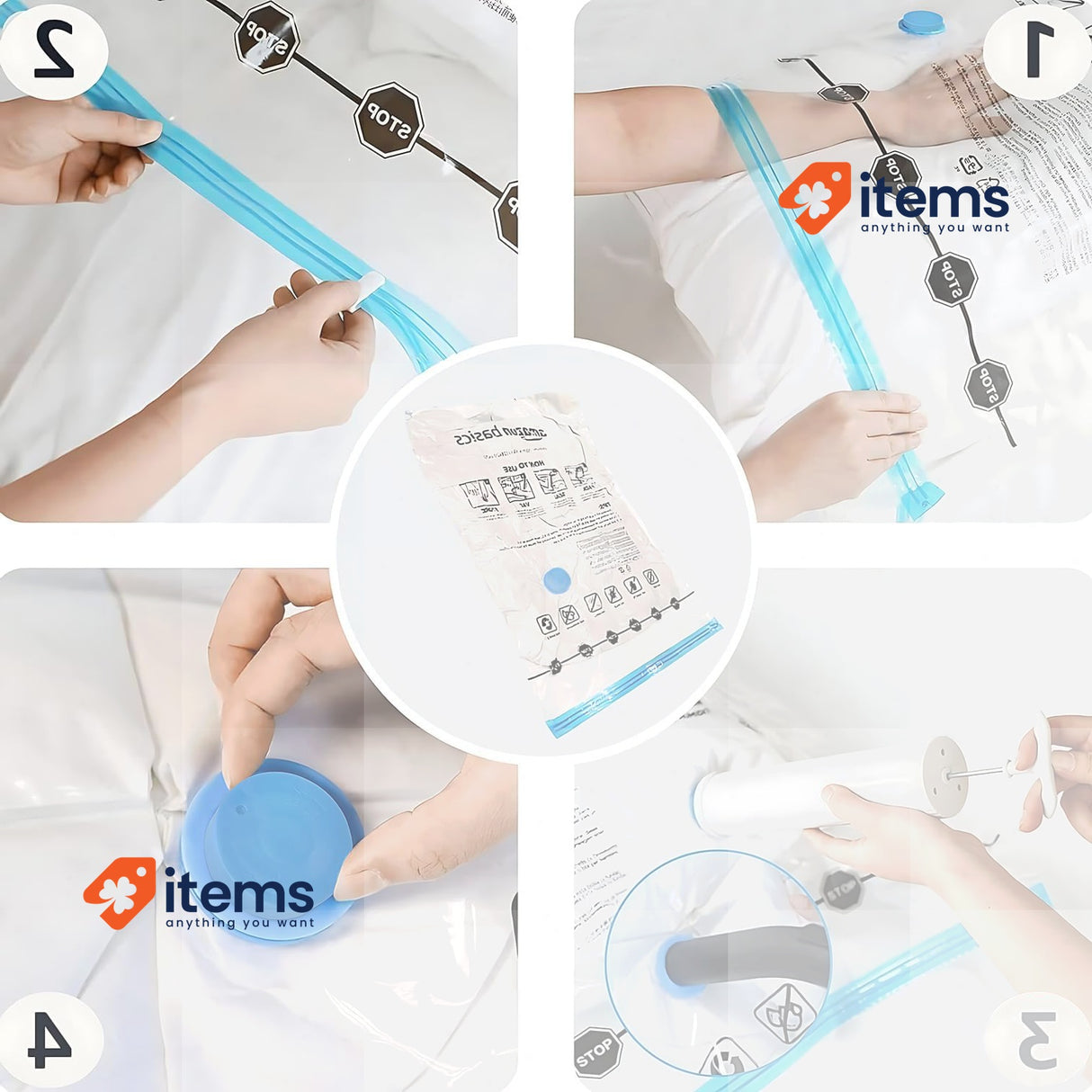 Amazon Basics Vacuum Compression Bags With Hand Pump, Zipper, Size X-Jumbo Clear