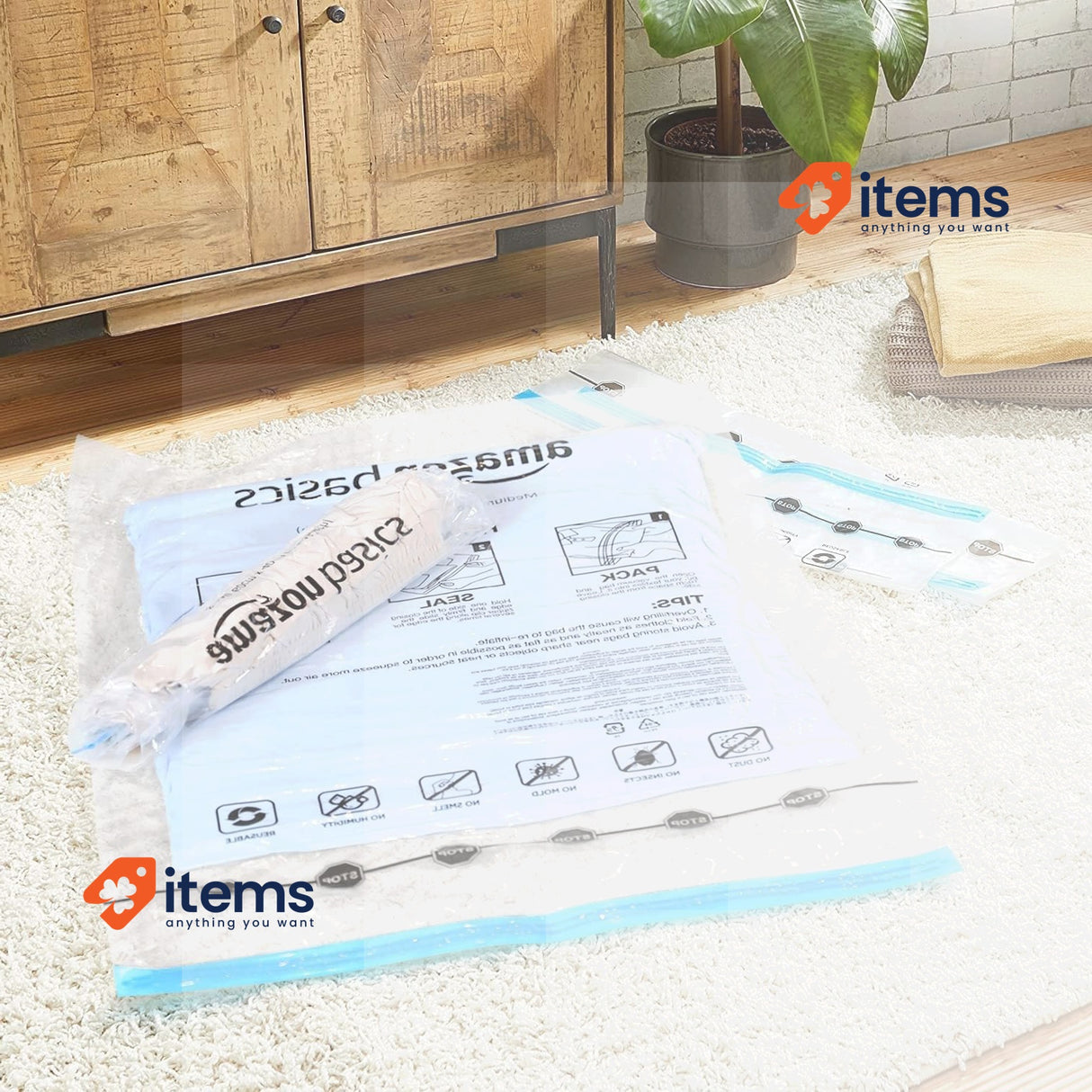 Amazon Basics Roll-Up Travel Storage Bags, 6 Small & 6 Medium, Transparent