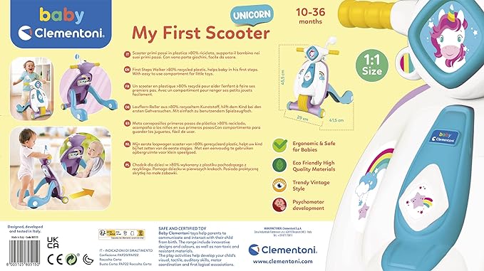 Clementoni 80515 My Unicorn First Step Scooter-Infant Toys 9 Months Multicolor
