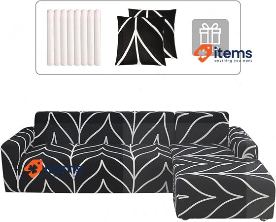 Lydevo Sofa Cover L Shape Stretch Corner Black Line