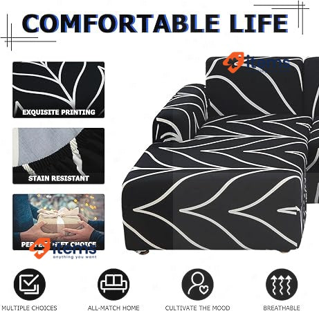 Lydevo Sofa Cover L Shape Stretch Corner Black Line