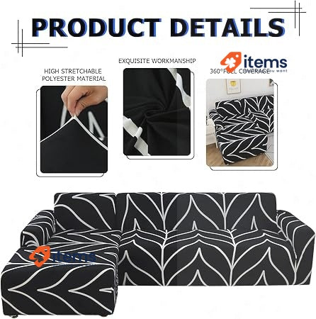 Lydevo Sofa Cover L Shape Stretch Corner Black Line