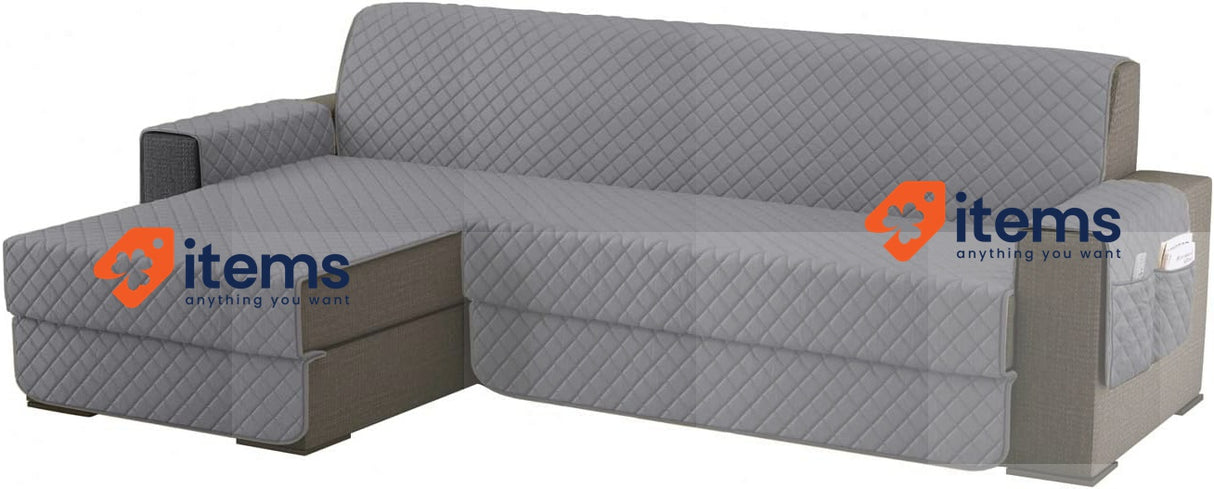 Sevi's Sofa Cover L Shape 250 Cm Waterproof Corner Light Grey Reversible Stain