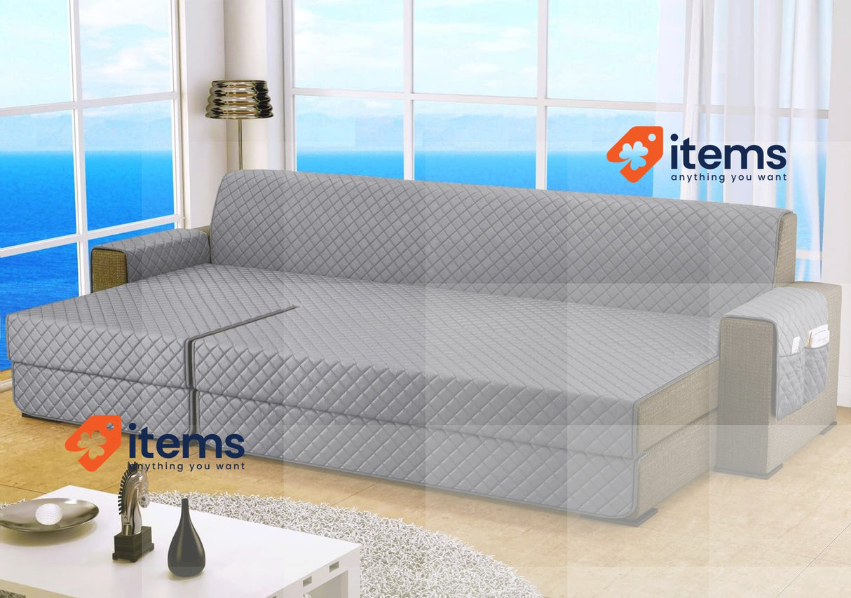 Sevi's Sofa Cover L Shape 250 Cm Waterproof Corner Light Grey Reversible Stain