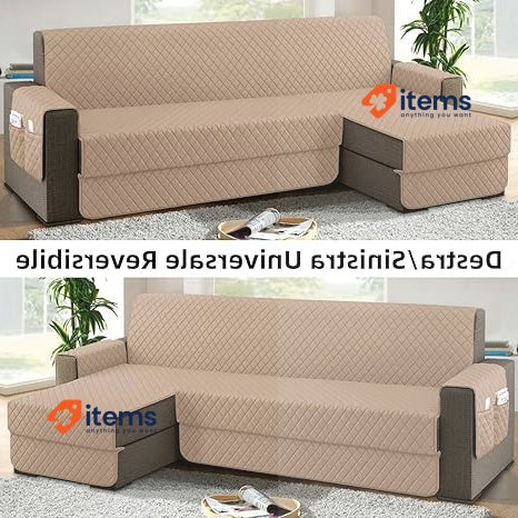 Sevi's Sofa Cover L Shape 300 Cm Waterproof Khaki Corner Reversible Stain Cats