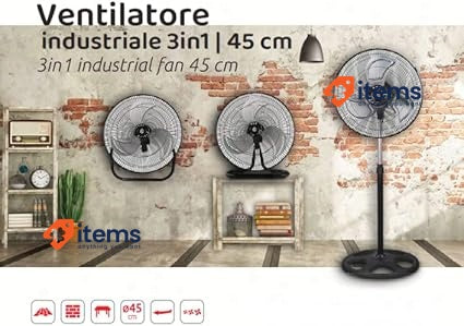 Melchioni Family MF1712TRIO 3 In 1 Industrial Fan Black/Steel Portable Fans