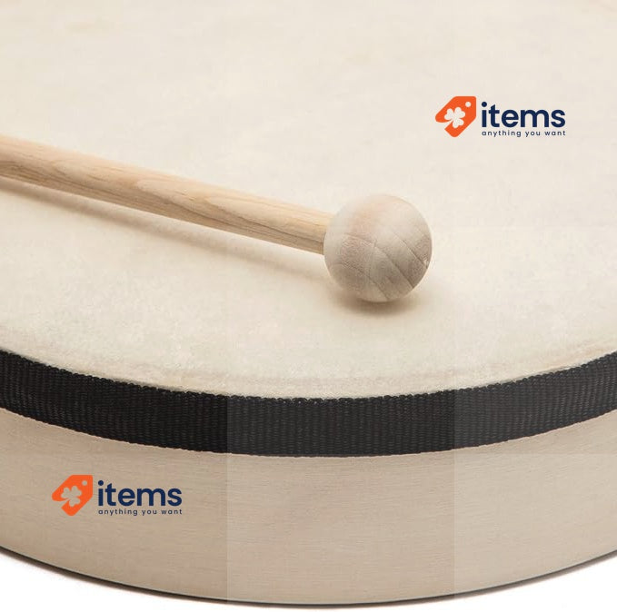 World Rhythm HD-6-BK Hand Drum - Beater Included - Authentic Goatskin Head Frame
