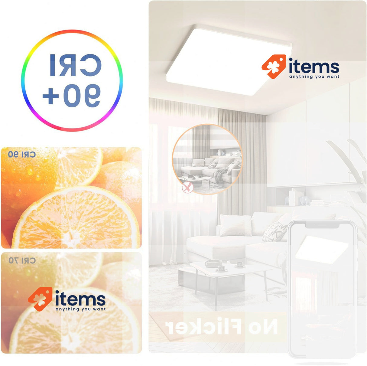 EASY EAGLE LED Ceiling Light Square 48W, 4800LM 3000K Warm White Lamp Modern