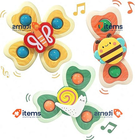 Bath Toys 3 Pieces Suction Cup Spinning Top Bath Rattle Toy for Babies 18+