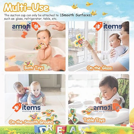 Bath Toys 3 Pieces Suction Cup Spinning Top Bath Rattle Toy for Babies 18+