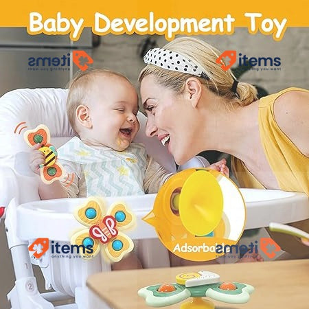 Bath Toys 3 Pieces Suction Cup Spinning Top Bath Rattle Toy for Babies 18+