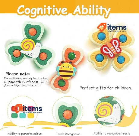Bath Toys 3 Pieces Suction Cup Spinning Top Bath Rattle Toy for Babies 18+