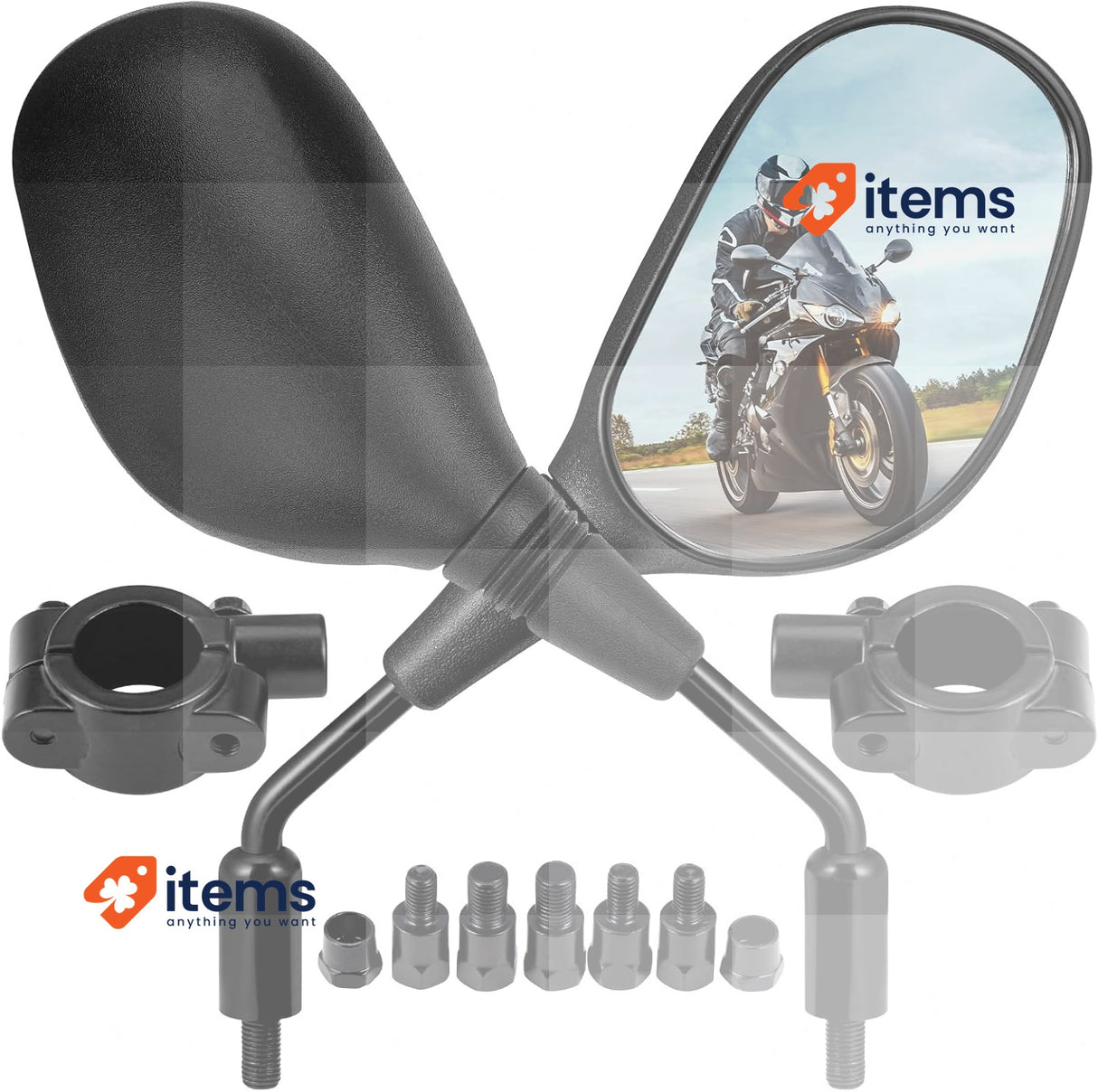 KEMIMOTO Motorcycle Rearview Mirror, E24 Certified Universal 8mm 10mm Bolt, 8 MM