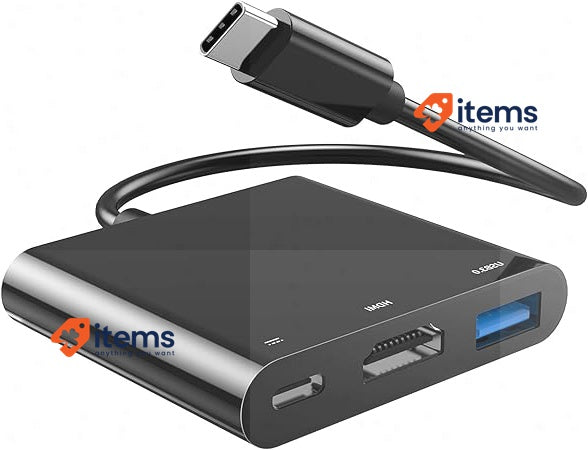 Cableglaxay USB Type C Adapter HDMI 3 In 1 - To 4K Black PD Supports 60W 2 USB-C