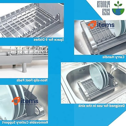 PLANETA CASA Dish Drying Rack - Folding Stainless Steel Drainer Extendable Board