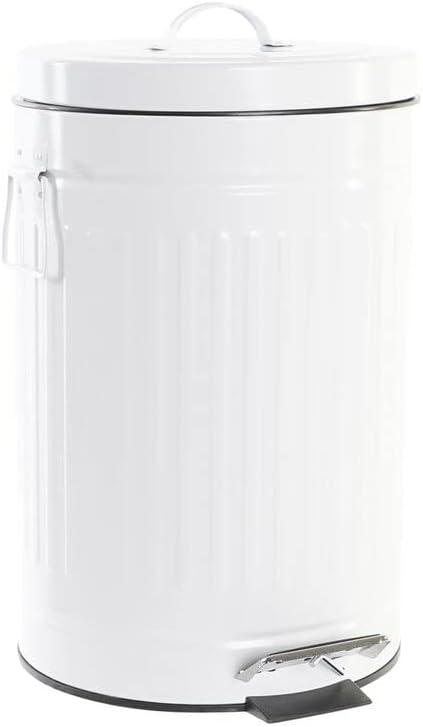 DKD Home Decor Trash Bin Step-On Painted Rectangular Iron White - 12 litres