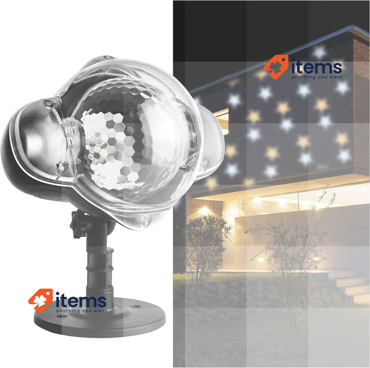 EMOS Star LED Projector, White And Yellow Stars, Wall Projection IP44 2W 4.2W