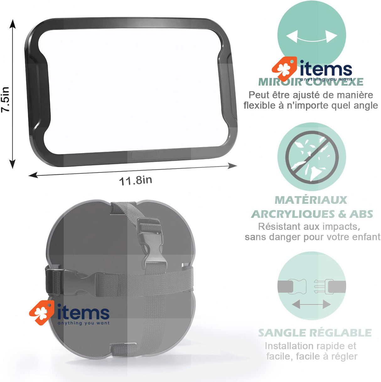 Vinabo 360° Baby Car Mirror - Shatterproof Rear Seat Mirror, Big Essentials View