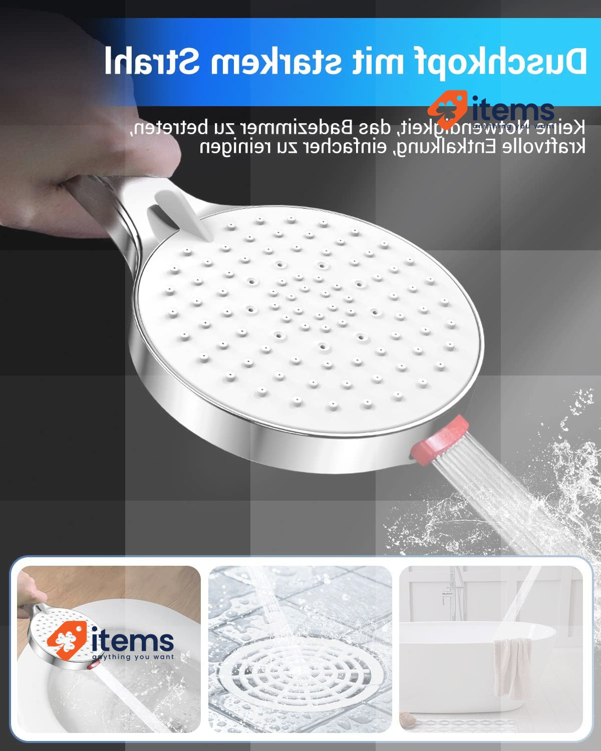 SREWOHS Water-Saving Shower Head with Hose Holder, Economy with Hose 1.6 m