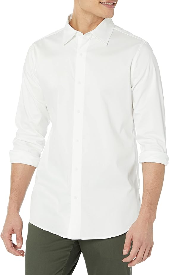 Amazon Essentials Men's Slim-Fit Long-Sleeve Stretch Dress Shirt White Medium