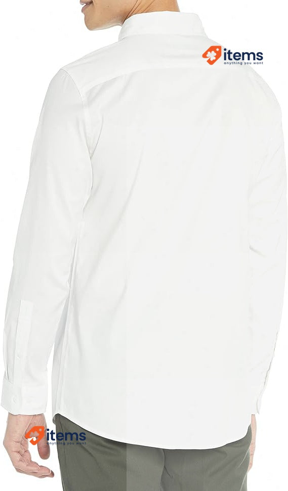Amazon Essentials Men's Slim - Fit Long Sleeve Stretch Dress Shirt White Medium