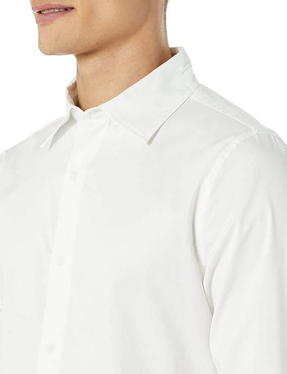 Amazon Essentials Men's Slim-Fit Long-Sleeve Stretch Dress Shirt White Medium