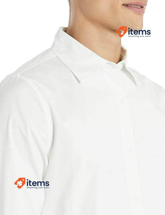 Amazon Essentials Men's Slim - Fit Long Sleeve Stretch Dress Shirt White Medium