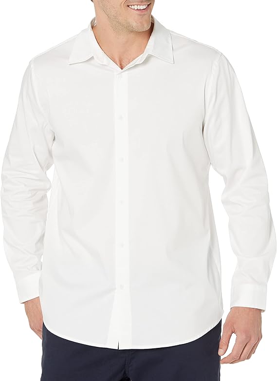 Amazon Essentials Men's Slim-Fit Long-Sleeve Stretch Dress Shirt White Medium