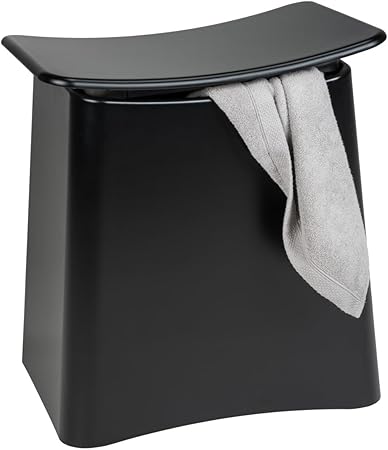 WENKO Wing bathroom stool, 2 in 1, stool and laundry basket Black