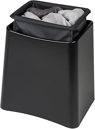 WENKO Wing bathroom stool, 2 in 1, stool and laundry basket Black