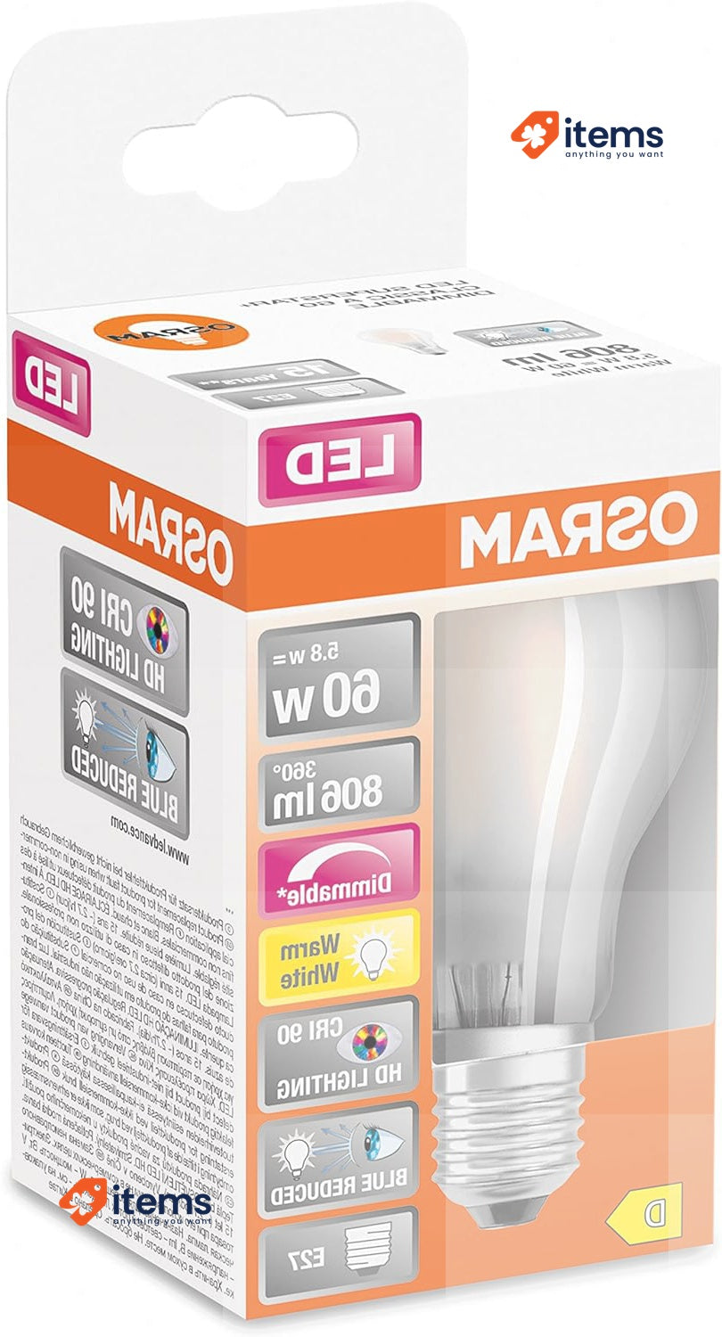 OSRAM LEDVANCE Dimbare LED-Lampen, Klassische Kolbform, 5.8 W, Warm White