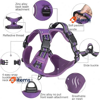 Arnes Dog Harness For Big/Medium/Small Training No Pull Release Neck Reflective
