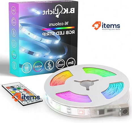 B.k.licht - USB LED Strip 5m With Music Sensor, Remote Control White 5 M, M Room