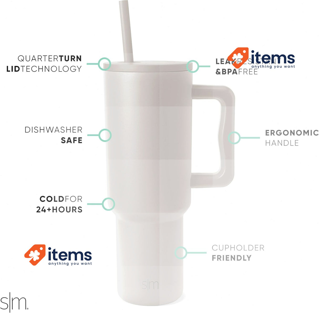 Simple Modern Tumbler 40 oz with Handle and Straw, Insulated Stainless Steel