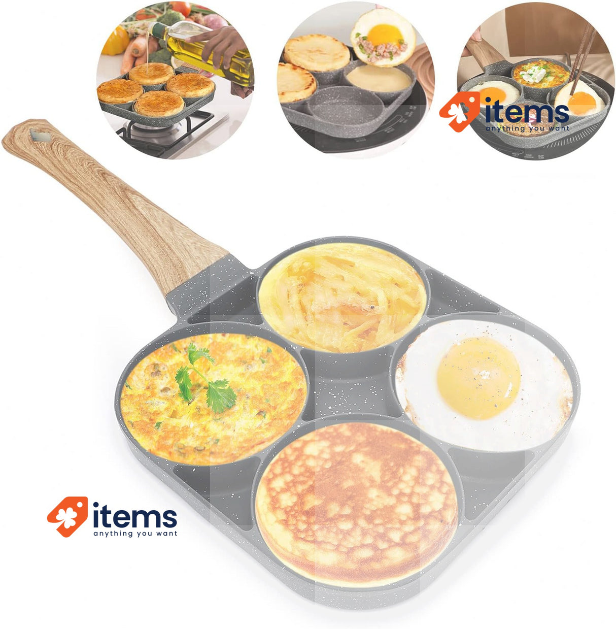 LOMUG 4 Hole Egg Pan, Non-Stick Aluminium Frying Pan, Induction & Gas Stove