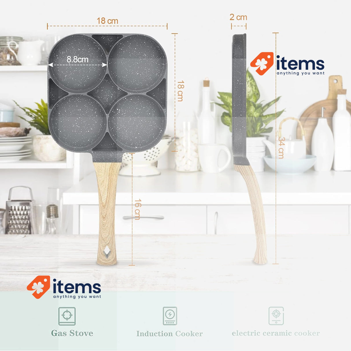 LOMUG 4 Hole Egg Pan, Non-Stick Aluminium Frying Pan, Induction & Gas Stove