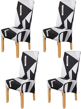 OKYUK Dining Chair Covers Set of 4 Black Grey White Pattern